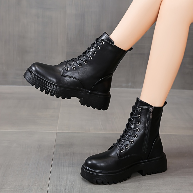 Women's Chunky Platform Round-Toe Ankle Boots with Thick TPR Sole Upper  Chunky Heel Round Toe s, Black TPR Outsole for