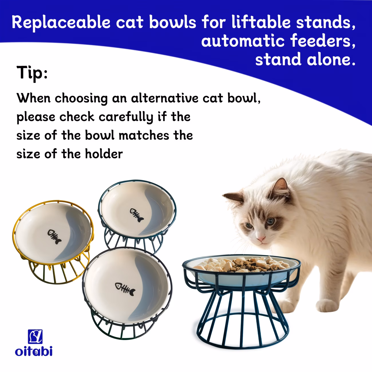 oitabi 3pcs ceramic cat food water bowls set non slip elevated compatible wide shallow bowls for indoor cats dishwasher anti whisker dishes with water paw print plate quiet feeding system Product details 3