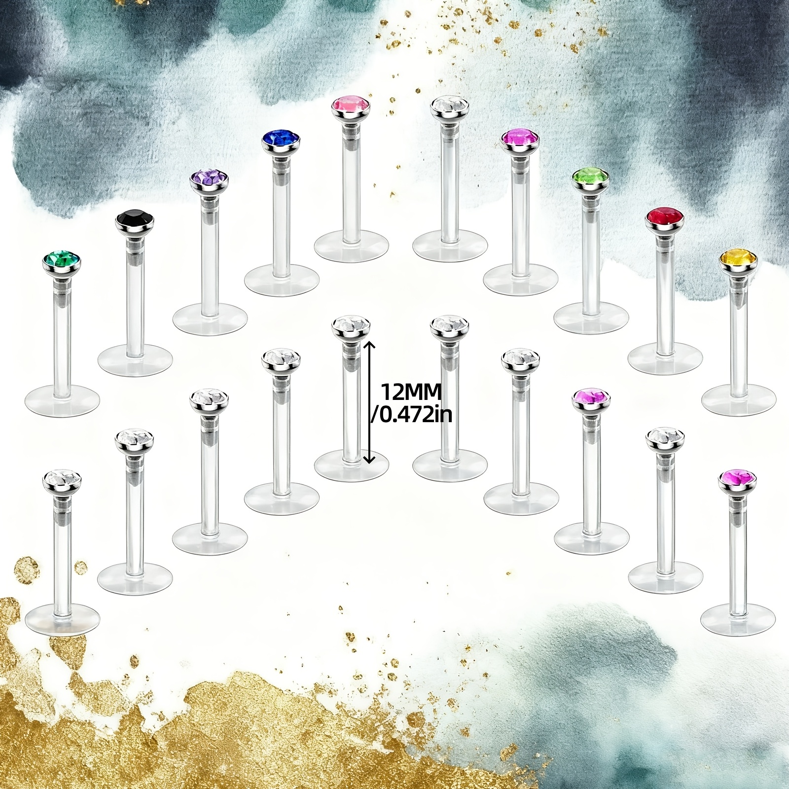 TEMU 20pcs Of 16g Stainless Steel And Plastic Lip Piercings For Tragus, Helix, Cartilage, Conch, Bioflex Labret, And Nose Studs In Sizes 6/8/10mm