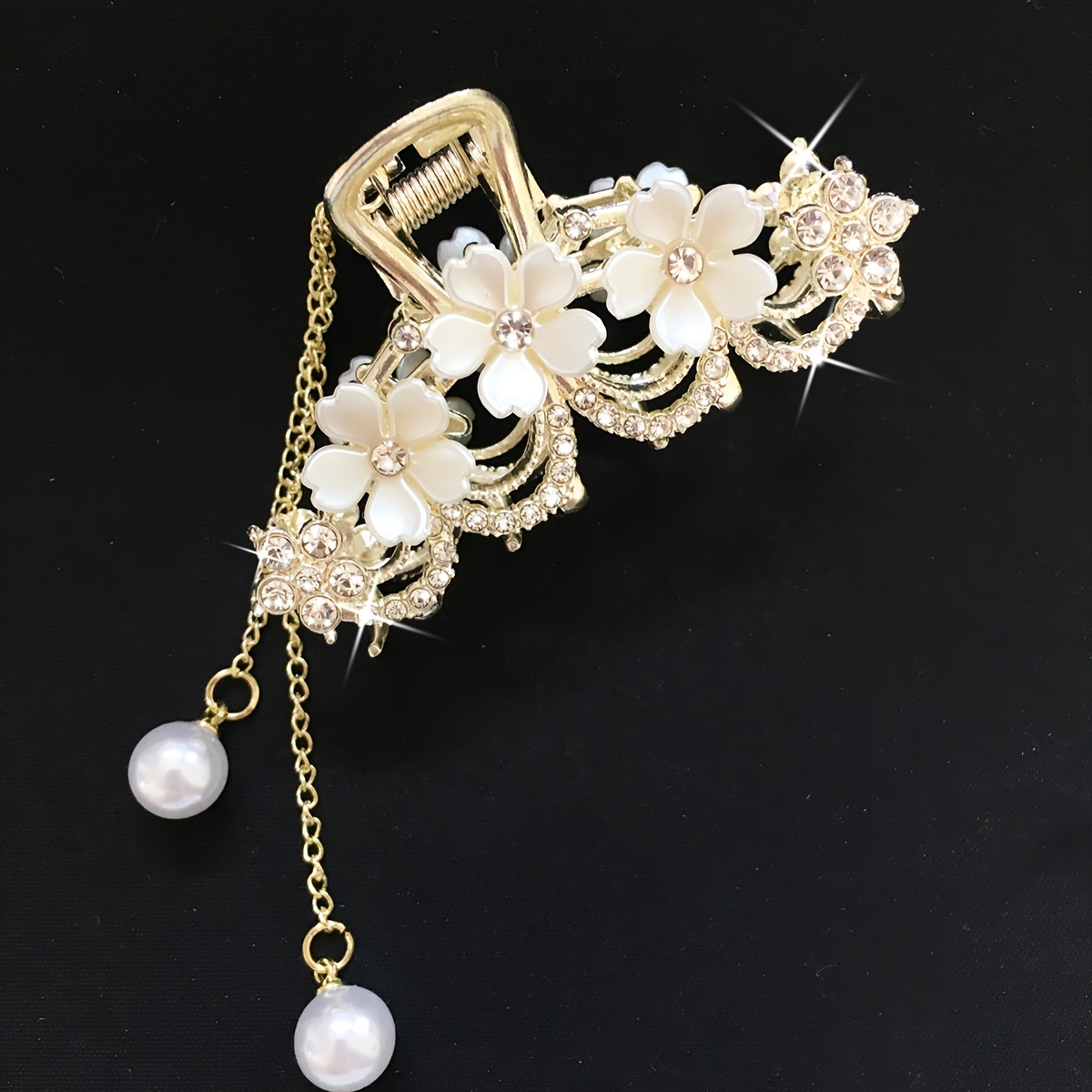 Image of 1pc Fashion Easy Hair Claw Clip, Elegant Ladies' Hair Additions, Medium Flower With Tassel Hair Clip