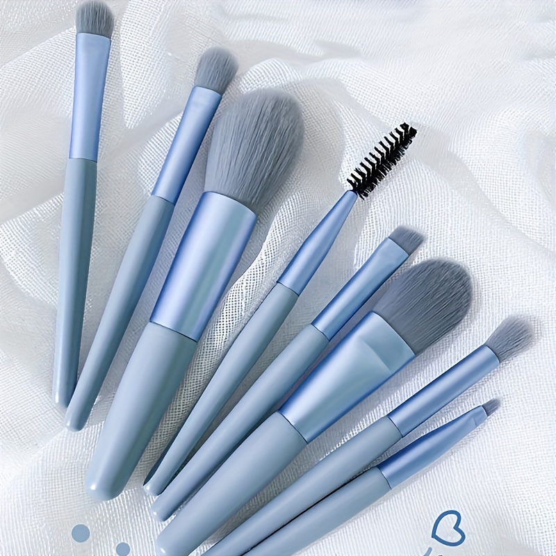 

8-piece Mini Makeup Brush Set With Soft Bristles And Storage Pouch - Unscented, Durable Plastic Material