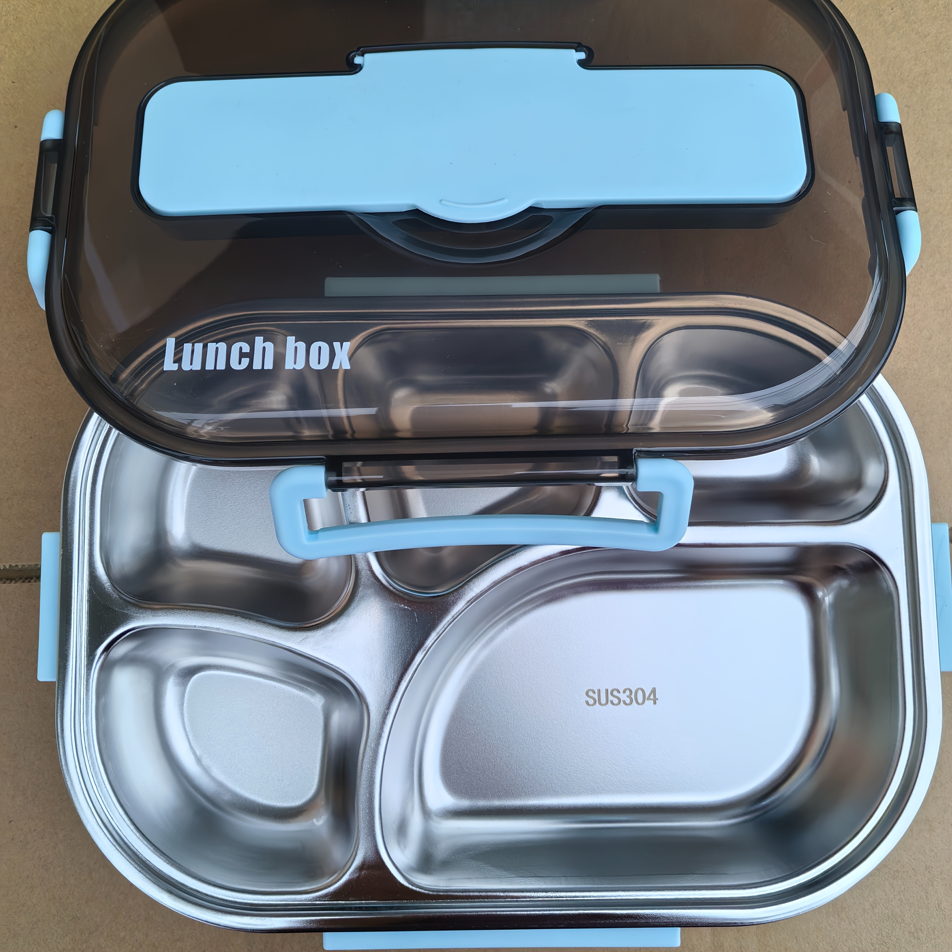 Image of 18/8 Stainless Insulated Lunch Box Compatible For Adults & Students - 4 Or 5-compartment Thermal Container With Microwave Heating,, Work, Outing Meals (pink & Blue) - 304 Stainless Lunch Can For Hot/