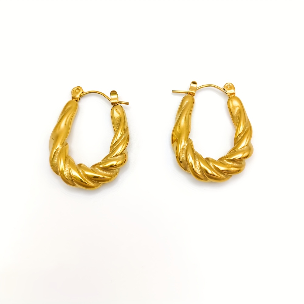 Women's Twisted Design Stainless Steel Hoop Earrings, Elegant