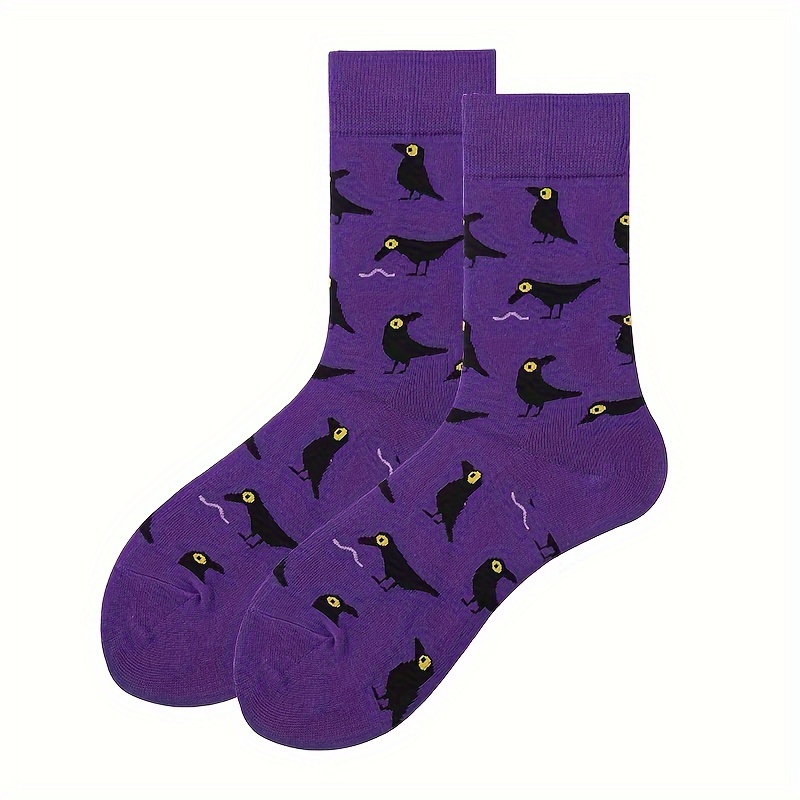 Image of A Pair Of Women's Halloween Knee-high Socks, Spring-autumn Model, Breathable And Comfortable, Featuring Cartoon Purple , Halloween Night, Stylish, Trendy, And -fashionable