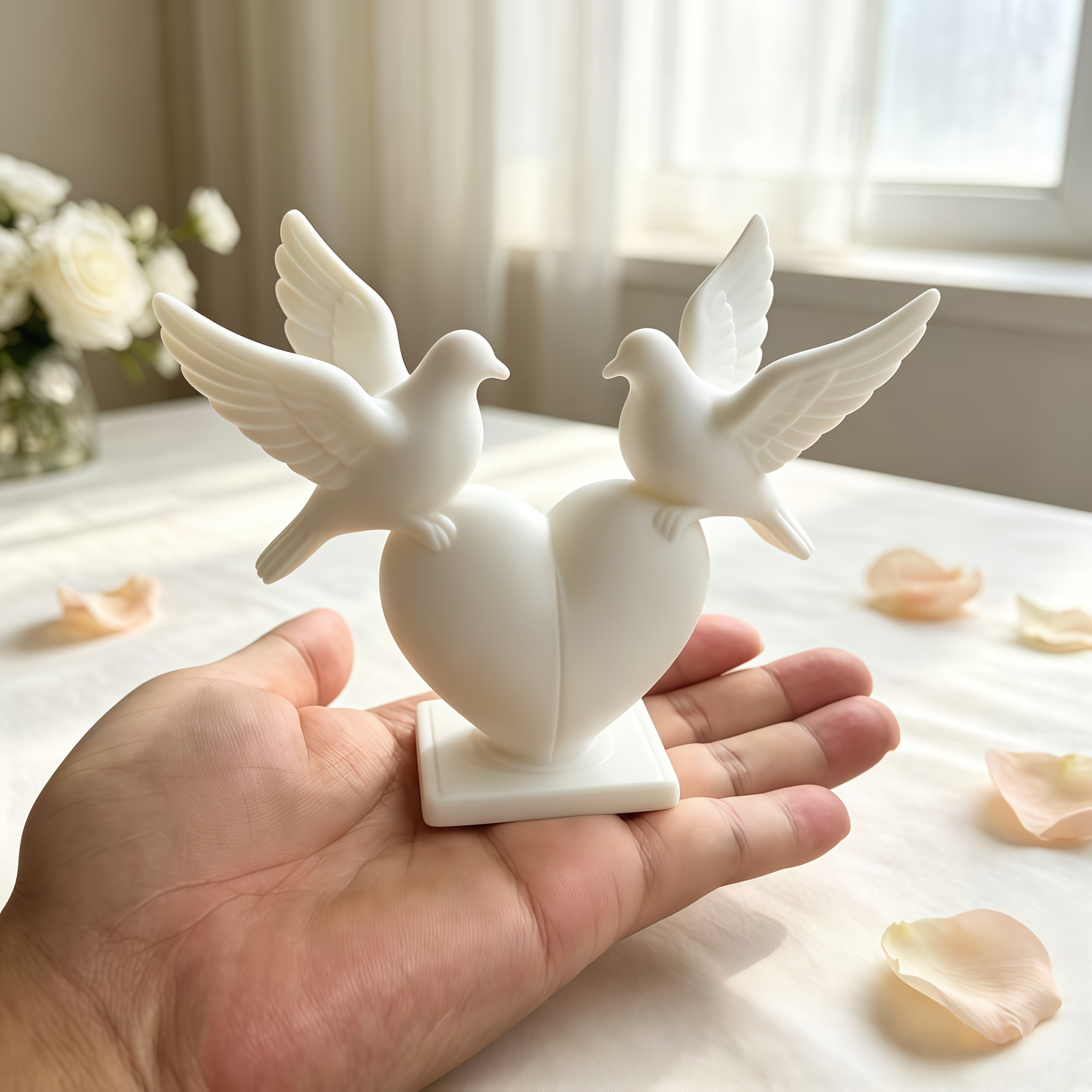 TEMU Heart-shaped Pair Of Doves Craft Ornament, Suitable For Placement On Home Display Stands Or Office Desktops. Ideal For Collectors Of Decorative