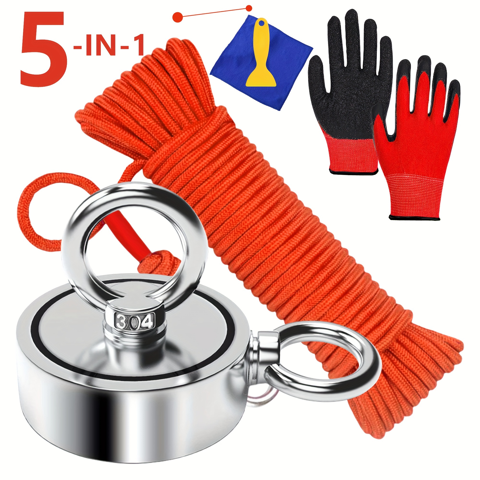 Double Sided Magnet Fishing Kit with Grappling Hooks and Gloves, Magnets  with Rope for River Magnetic Salvage Fishing 