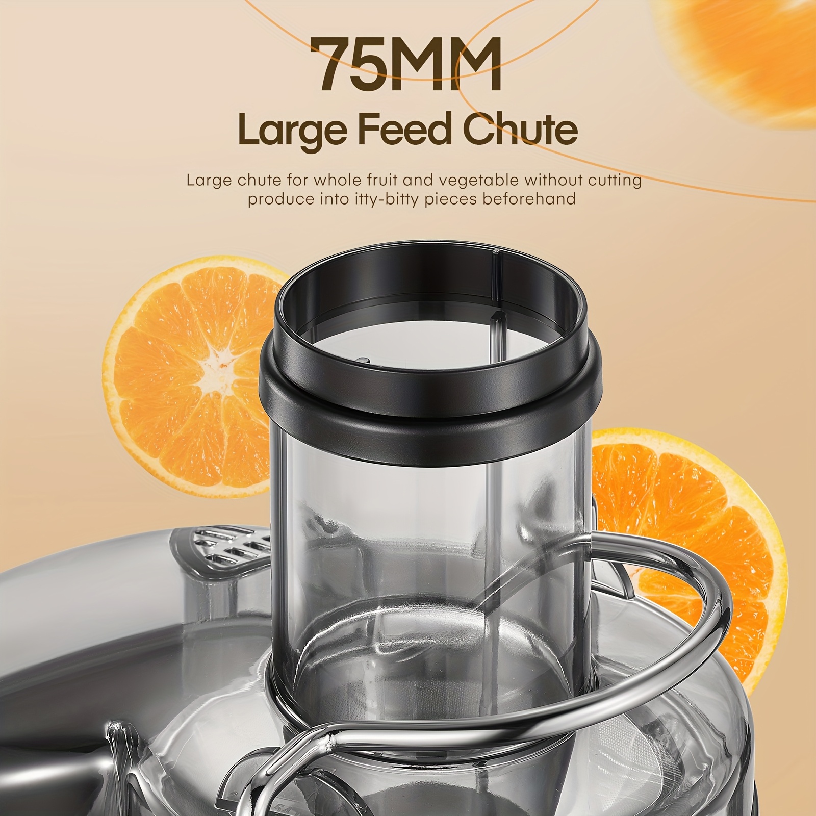 75mm Stainless Steel Juicer with 2-Speed Adjustable Settings, 800W High-Power Whole Fruit And Vegetable Juicer Machine with Anti-Drip Spout, Juice Booklet, And Brush for Easy Cleaning, Kitchen Appliance, Modern Kitchenware, Durable Construction