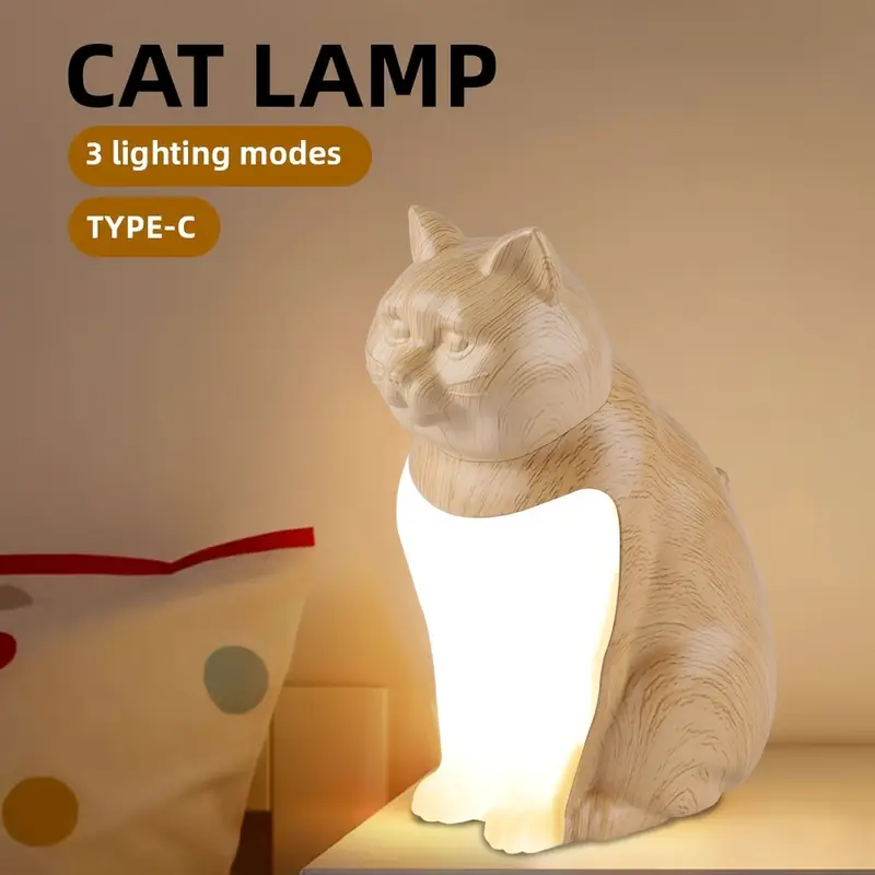 cute cat led night light table lamp 3 adjustable brightness touch control rechargeable battery artistic animal decor in maple leaf color for bedroom desk living room gift bedroom lighting decorative lamp feature Product details 0