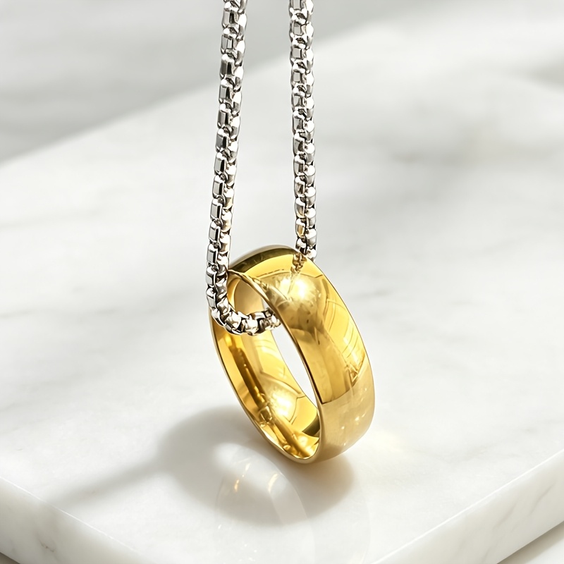 Men's Golden Ring and Silvery Chain Necklace Set