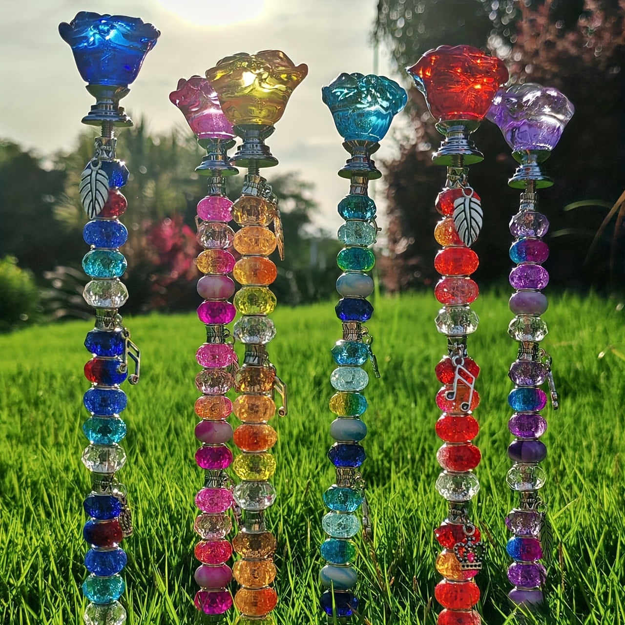 Tnfeeon Confezione da 8 Bacchette Magiche Fai da Te per Giardino Fatato con Perline Kit Bacchette per Giardino Fatato in Acciaio Inossidabile con Toppers Diamantati per Aste da
