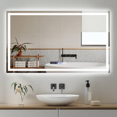 item picture illuminated vanity mirror 50x70 60x80 100x60 cm dimmable led mirror with 3 color 3000k 6500k with touch switch and clock for bedroom and dressing room