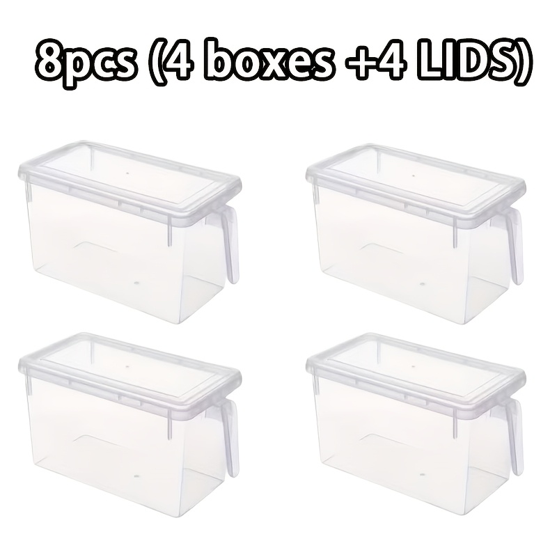 Image of 8pcs Set Of Boxes With Handles (including 4pcs Box Bodies And 4pcs Lids), Preventing Food Spoilage And Waste, Stackable, Suitable For Refrigerator Kitchen Vegetables, Fruits, Grains, Meats, Greens