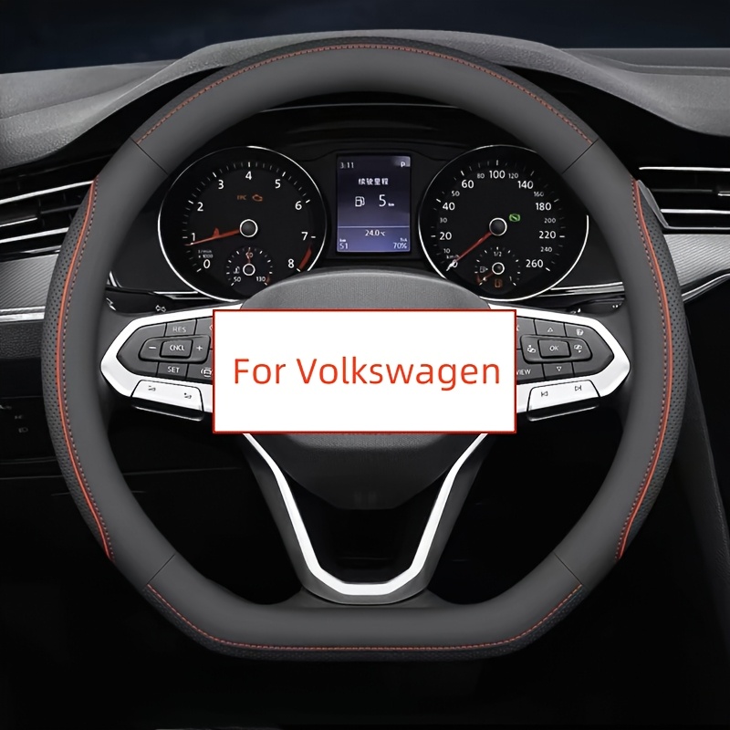 TEMU Faux Leather Stitched Breathable Steering Wheel Cover Suitable For , Round D-shaped, Measuring 38cm/14.96in
