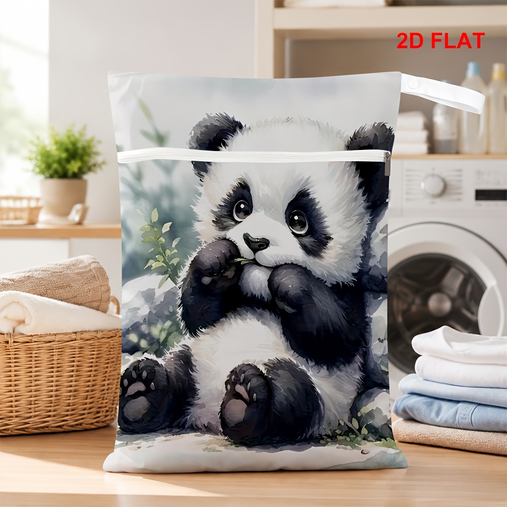TEMU 1pc Adorable Watercolor Panda Printed Dirty Clothes Bag With Zipper Closure, Perfect As Cute Room Decor For Bedroom And Bathroom To Keep