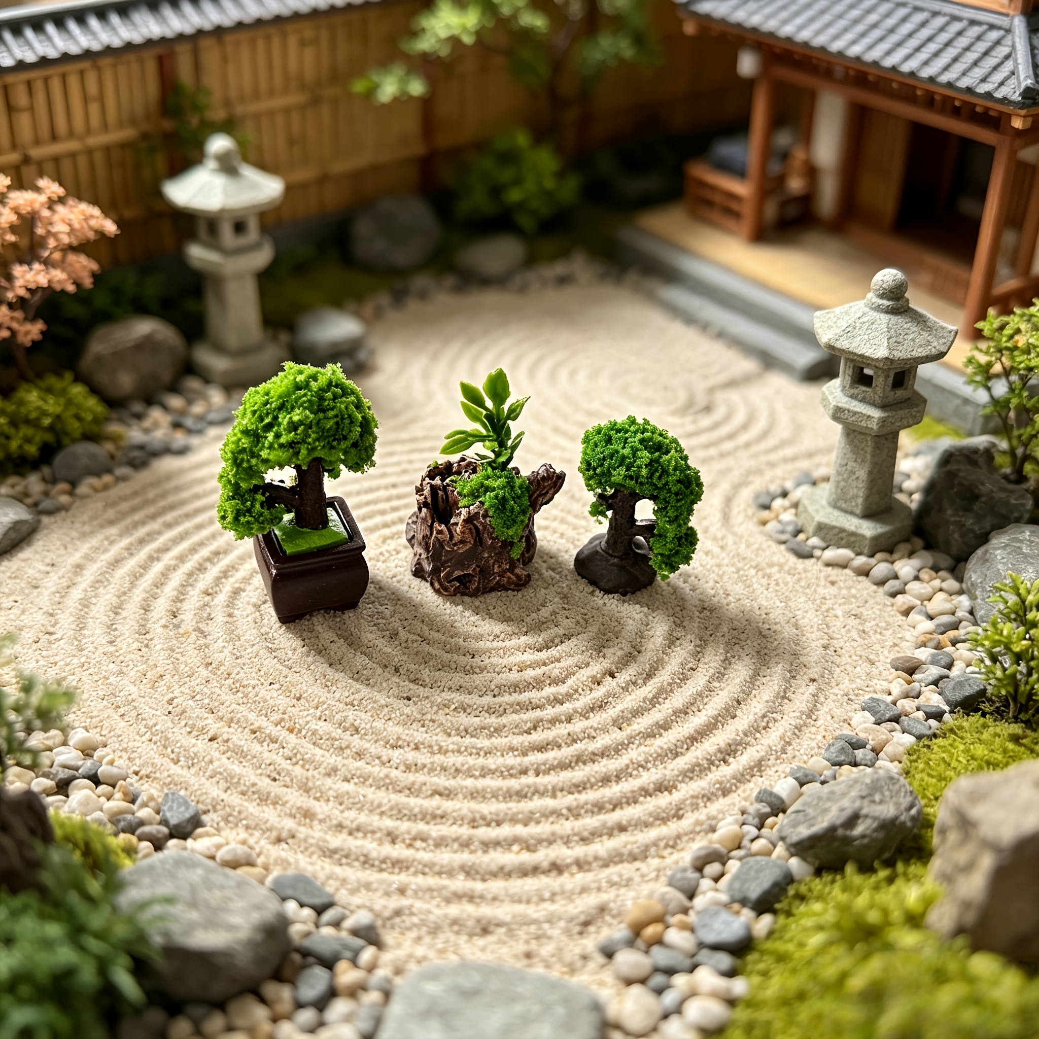TEMU Ensemble de 3 miniatures de bonsaï, ornements de modèle de paysage de cour extérieure pour maison de poupée