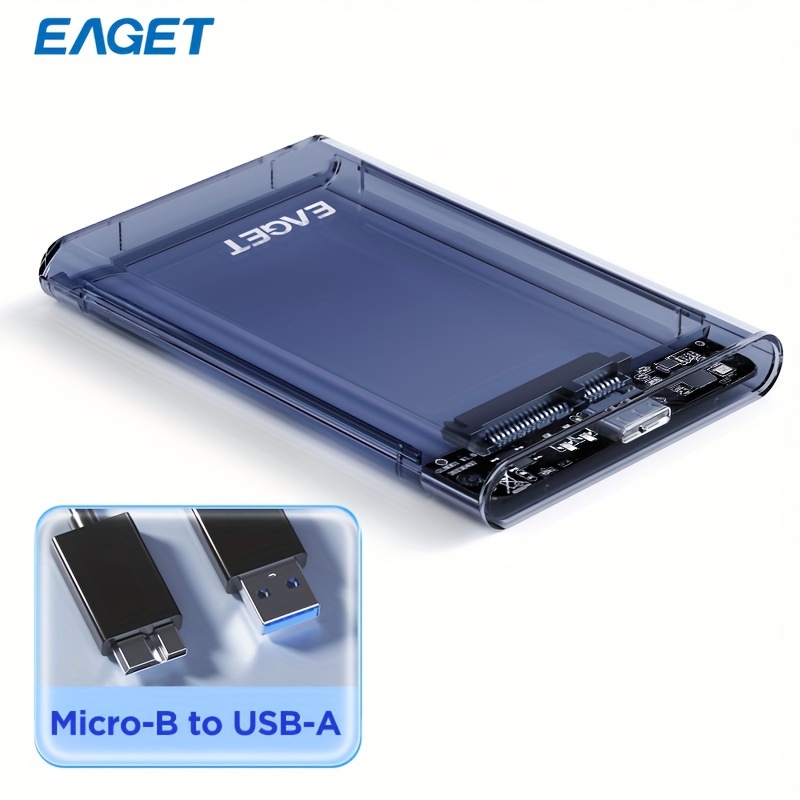 E-shop EAGET Klare 2,5-Zoll Externe Festplattenhülle für SATA HDD und SSD, USB 3.0, Werkzeugfreies Design, Unterstützt UASP (HDD oder SSD nicht