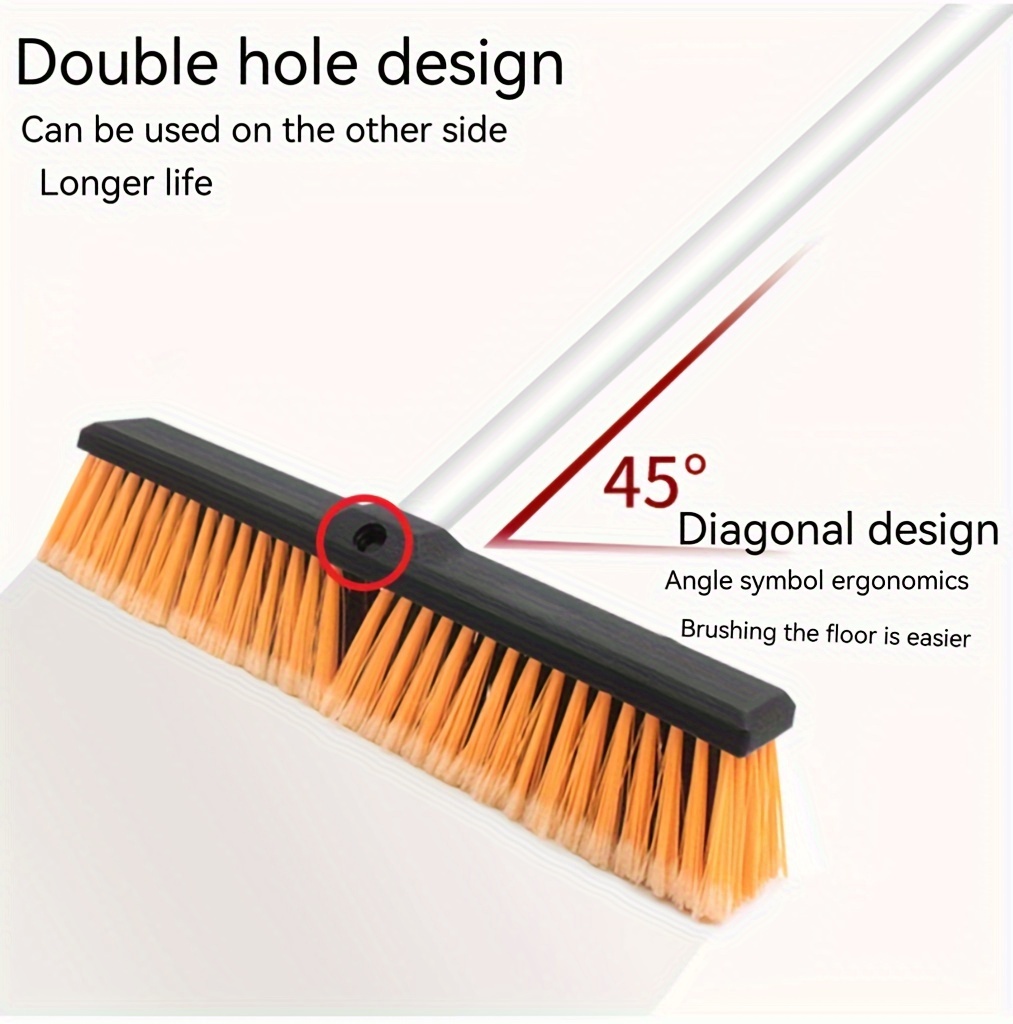 multi surface push broom with adjustable long handle 18 inch wide angle bristle sweep for patio living room floor toilet   stainless steel rod with screw joint and hanging hole details 7