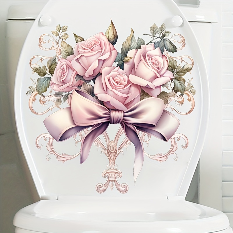 

Elegant & Bow Toilet Lid Decal - Matte , Self-adhesive Bathroom Sticker For Valentine's Day, Aesthetic Decor