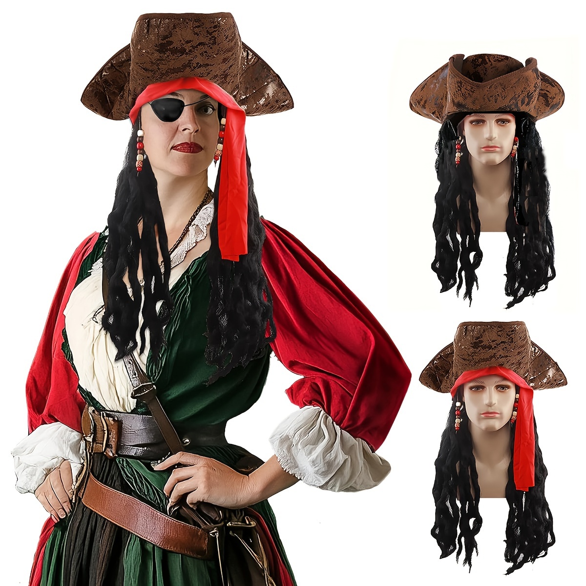 

Medieval Wig Hat, Synthetic Fiber Hair, Cosplay Pirate Costume Role Play