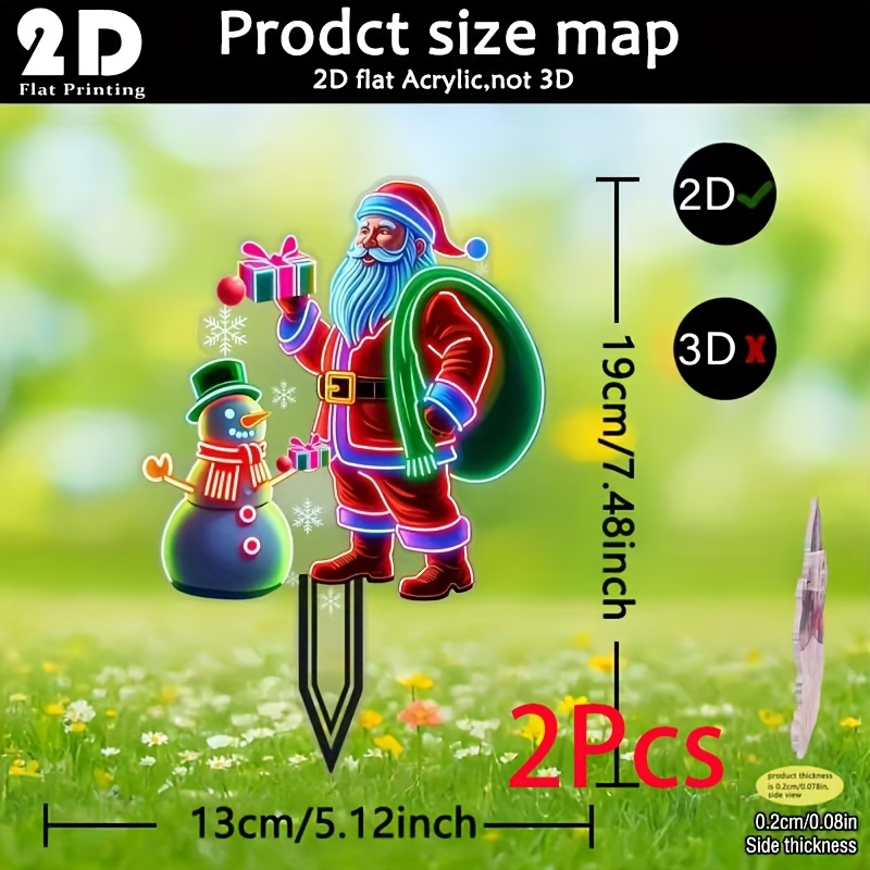 TEMU 2d Flat, 2pcs Pack Glowing 2d Santa And Snowman Christmas - Self-lit Bohemian Decorations Suitable For Garden, Patio, Indoor/outdoor Use -