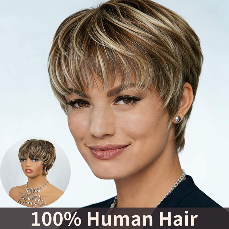 Image of 4/27 Short Straight Hair Wig 6inch 150% Density Brazilian Human Hair Wigs For Women Short Straight Hair For Daily Use Women
