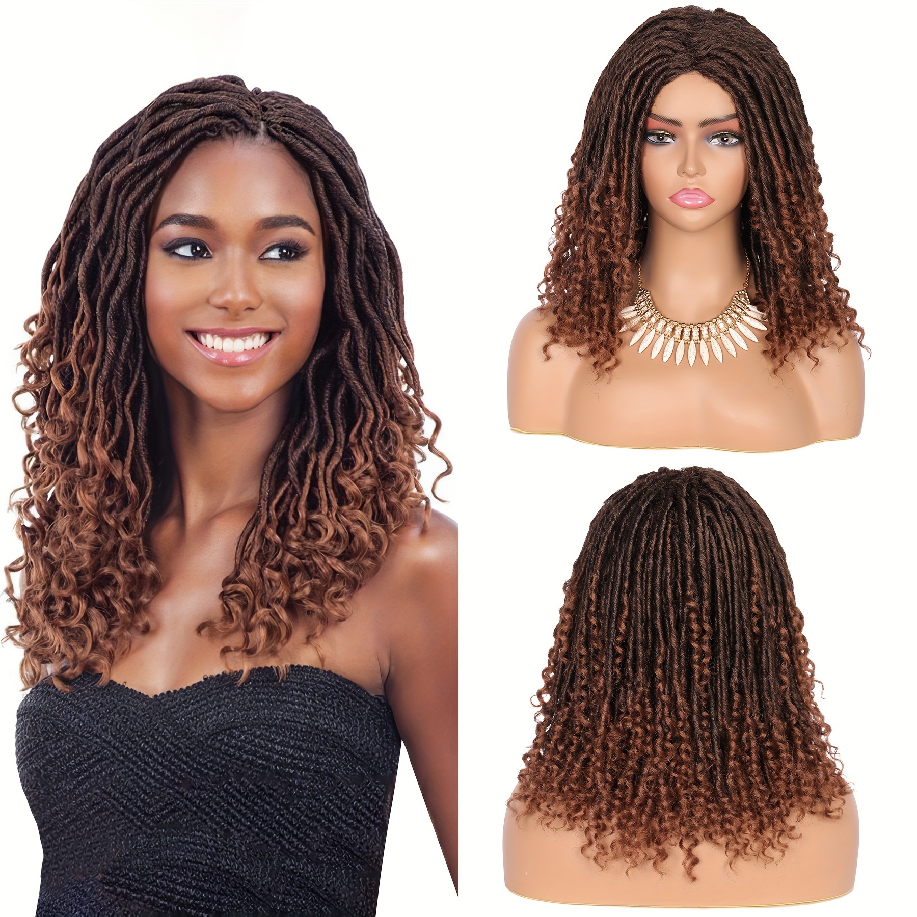 

Chic 14" Ombre Light Wig With Curly Ends - High-quality Synthetic Twist Braids, 150% Density, Comfortable Cap, Ideal For