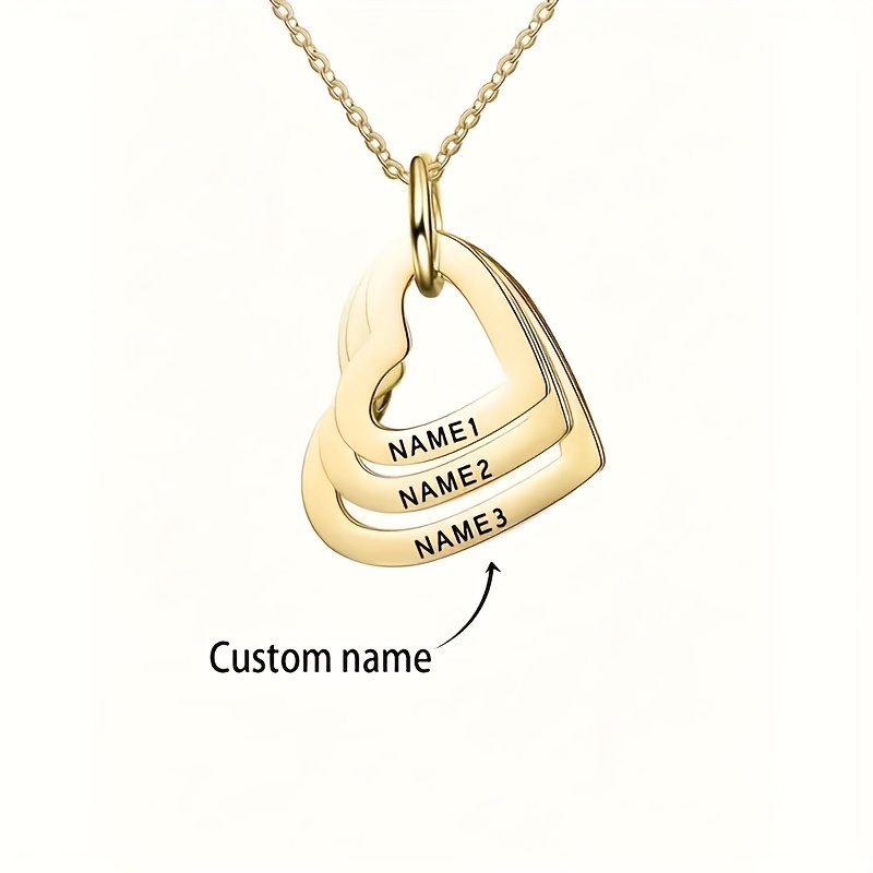 TEMU Collier personnalisé en acier inoxydable avec cœur et nom gravé, collier avec pendentif cœur multicouche avec nom personnalisé, bijoux charmants