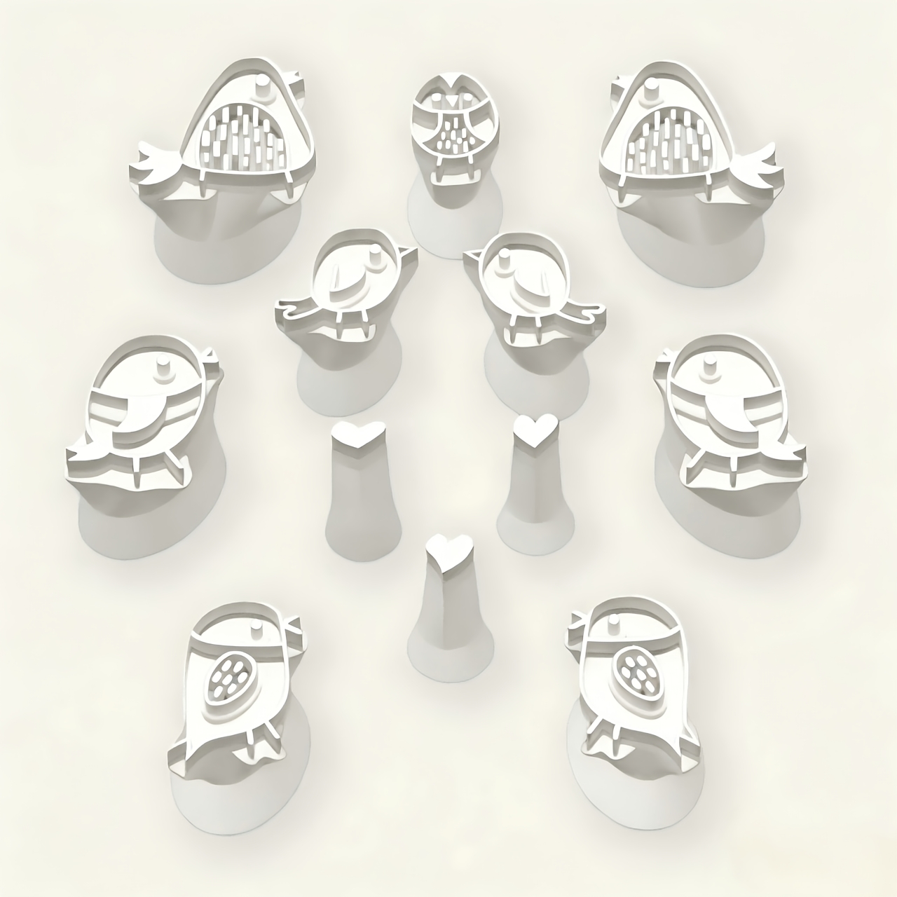E-shop 12 Multi-formige Vogel- und herzförmige Ton Siegel | Plastik Ton Set, geeignet für Töpferei, Scrapbooking, Kartenherstellung - Kompatibel mit