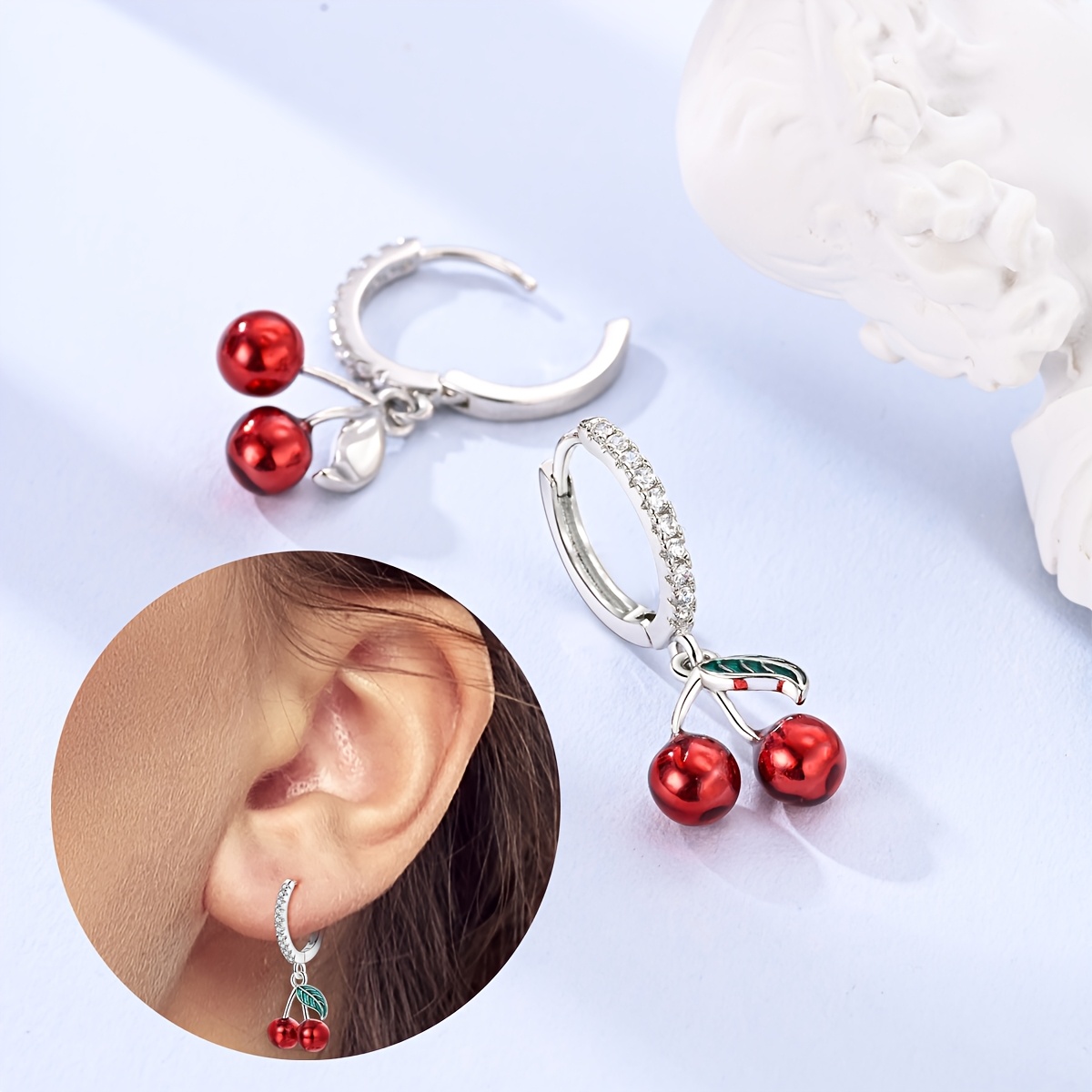 Image of A Pair Of Elegant White Plated Sweet Cherry Earrings - Perfect For Daily Wear & Ideal Gift For Her Valentine's Day