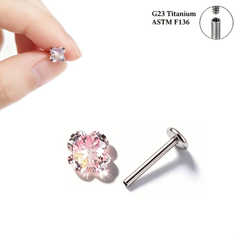 TEMU 1pc G23 F136 Iridescent Gradient Feu d'artifice Stud Piercing d'oreille, Spirale interne Anti-chute Lèvre Ongle Oreille Os Ongle, Bijou de