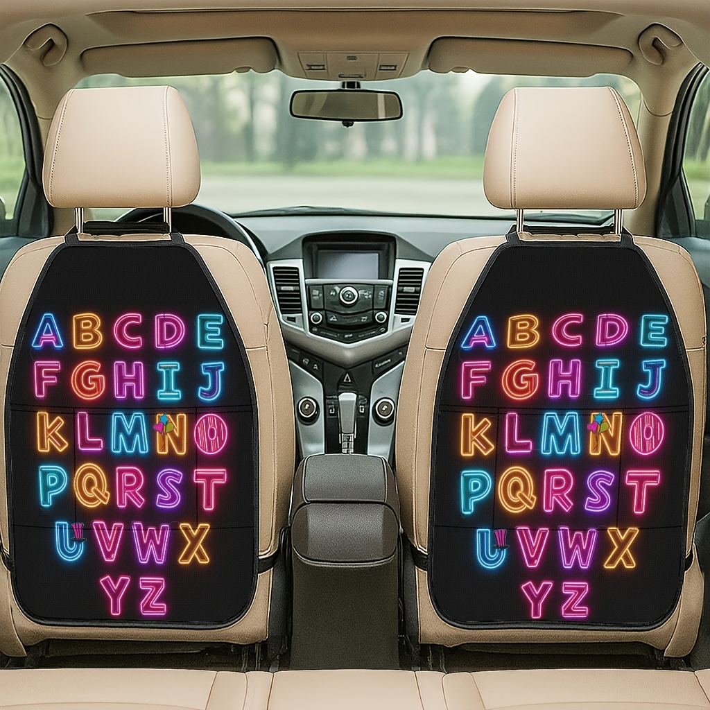 TEMU 2pcs 2d Printed Car Seat Back Protector - Neon Letters Shining In Sky Themed Pattern Printed Car Seat Back Protector - Kick-proof Mat, , Comes