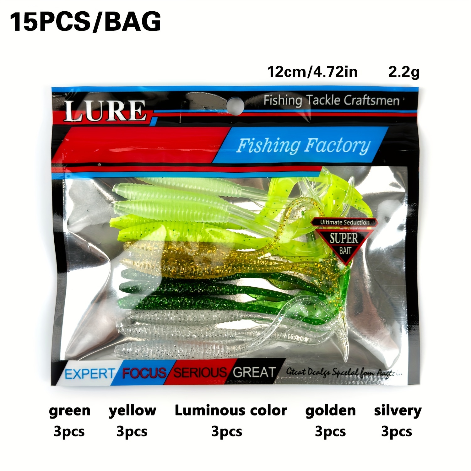 13/15pcs Long Wavy Tail Soft Fishing Lure Baits - Multicolor Wriggling Worms With Swimming Action, Saltwater/freshwater Compatible Artificial Worms For , Pike, Trout, Catfish - Bagged Packaging For