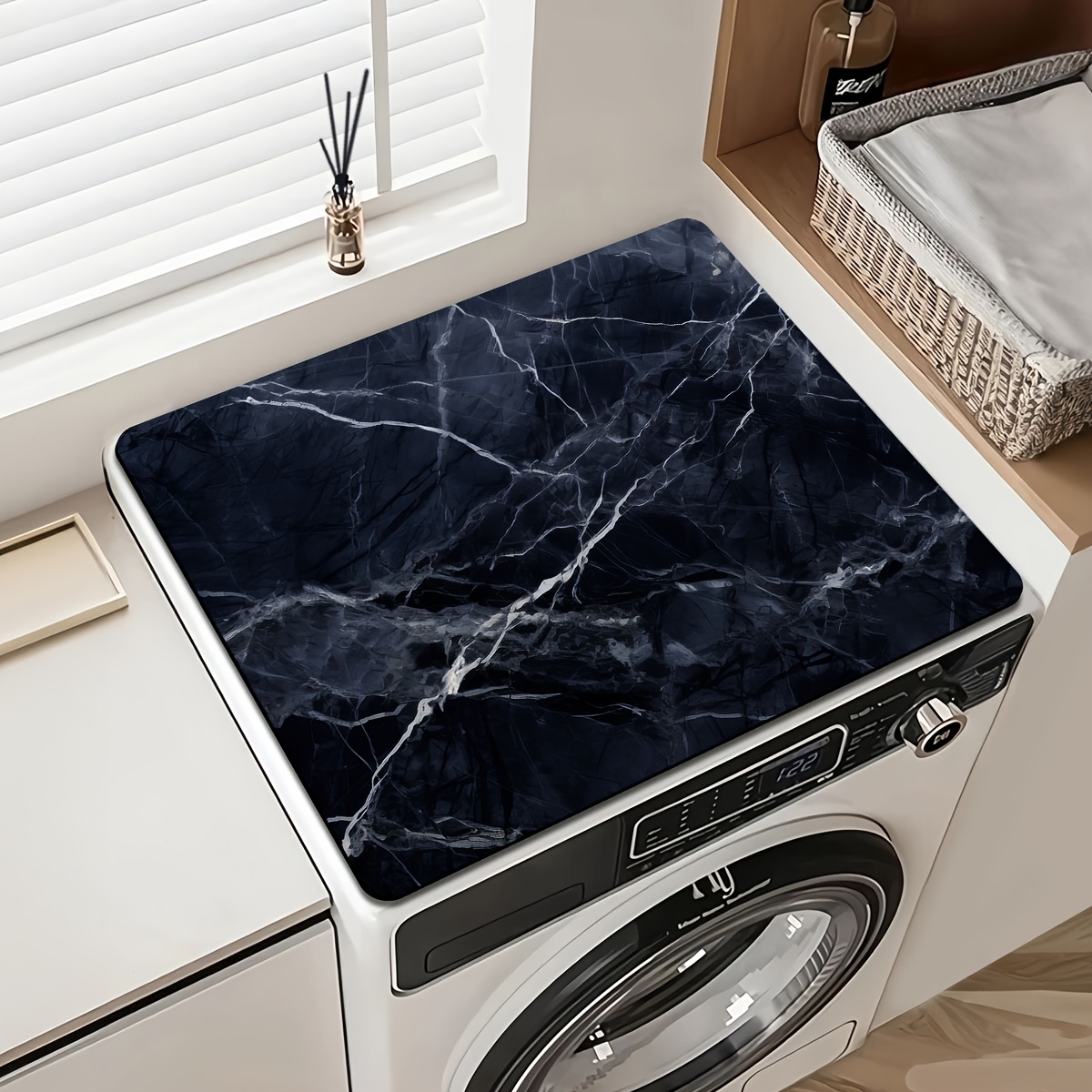 TEMU 1pc Modern Washing Machine Water Absorbent Mat, Dryer Countertop Protective Pad - Black And Print Pattern - Coffee Machine Mat, Dish Drying Mat,