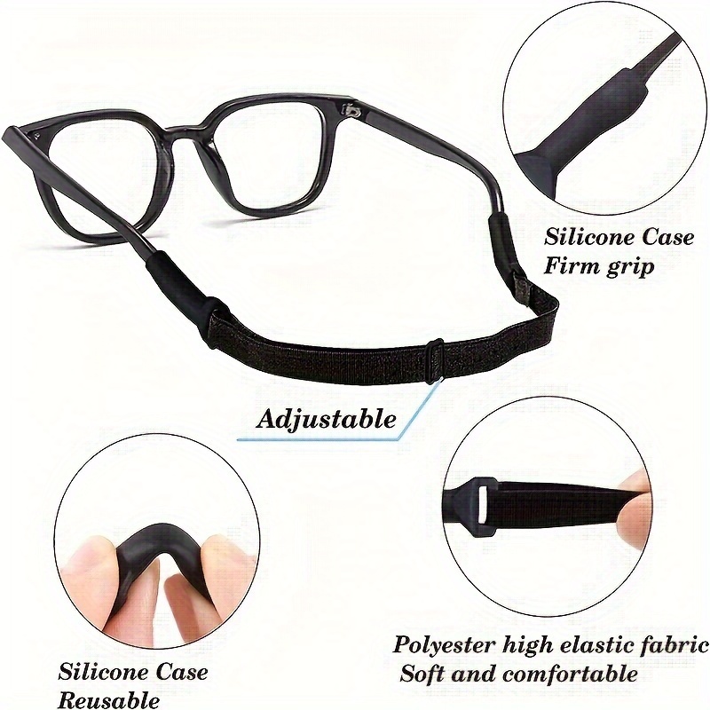 

Adjustable Glasses Straps For - Soft, No-tail Design With Adjuster - Work, , Running & Sports - Black Nylon