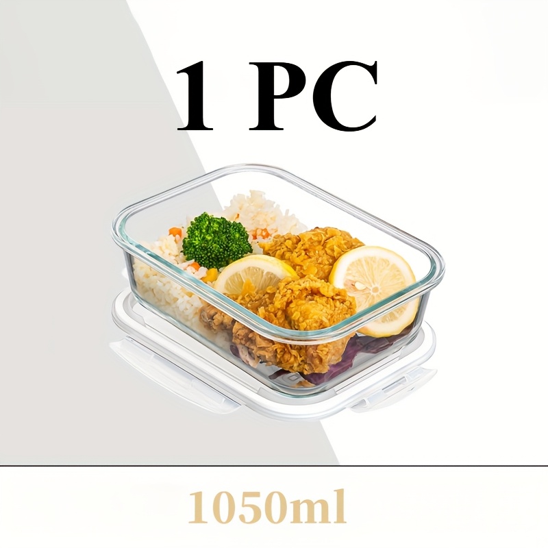 1050ml Airtight Glass Container With Lid, Ideal For Meal Prep And Lunch Storage, Suitable For Kitchen Use And Microwave Safe