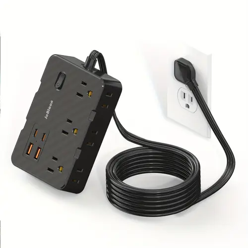 5ft protector power strip with 6 ac outlets 4 usb ports 2a 2 thin flat plug design 110v 220v wall mounted for dorm home college apartment essentials power strip protector