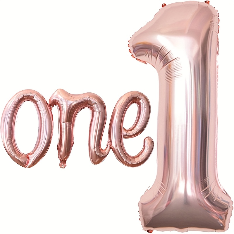 Image of 2pcs 1st Birthday Party Balloon Set 32inch Rose Foil Balloon 1 Rose Golden Letter Balloon Set Camping Theme Party Decoration Graduation Bride Gift Party Backdrop Decor Wedding Birthday Party Supplies