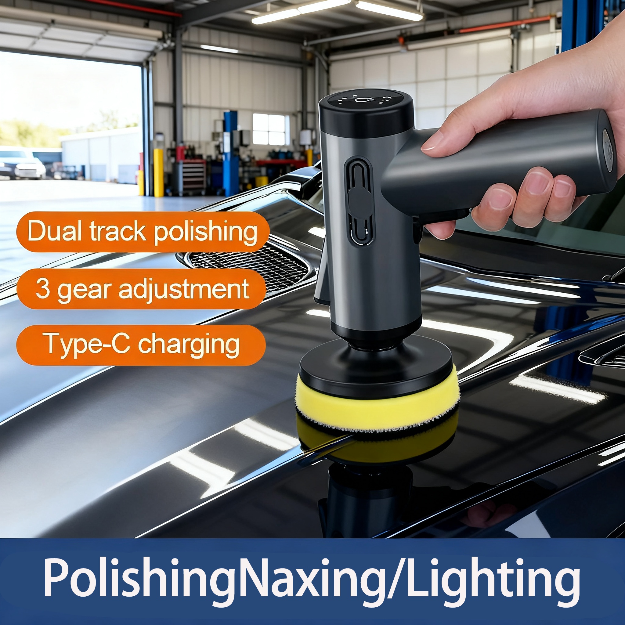 Polisseuse automatique pour voiture, avec 3 vitesses, lumière LED, haute vitesse, batterie longue durée, cirage et polissage faciles, réparation des rayures, disque interchangeable, faible bruit, compatible avec plusieurs tampons de cire, pour voiture/revêtement intérieur/sol/mobilier