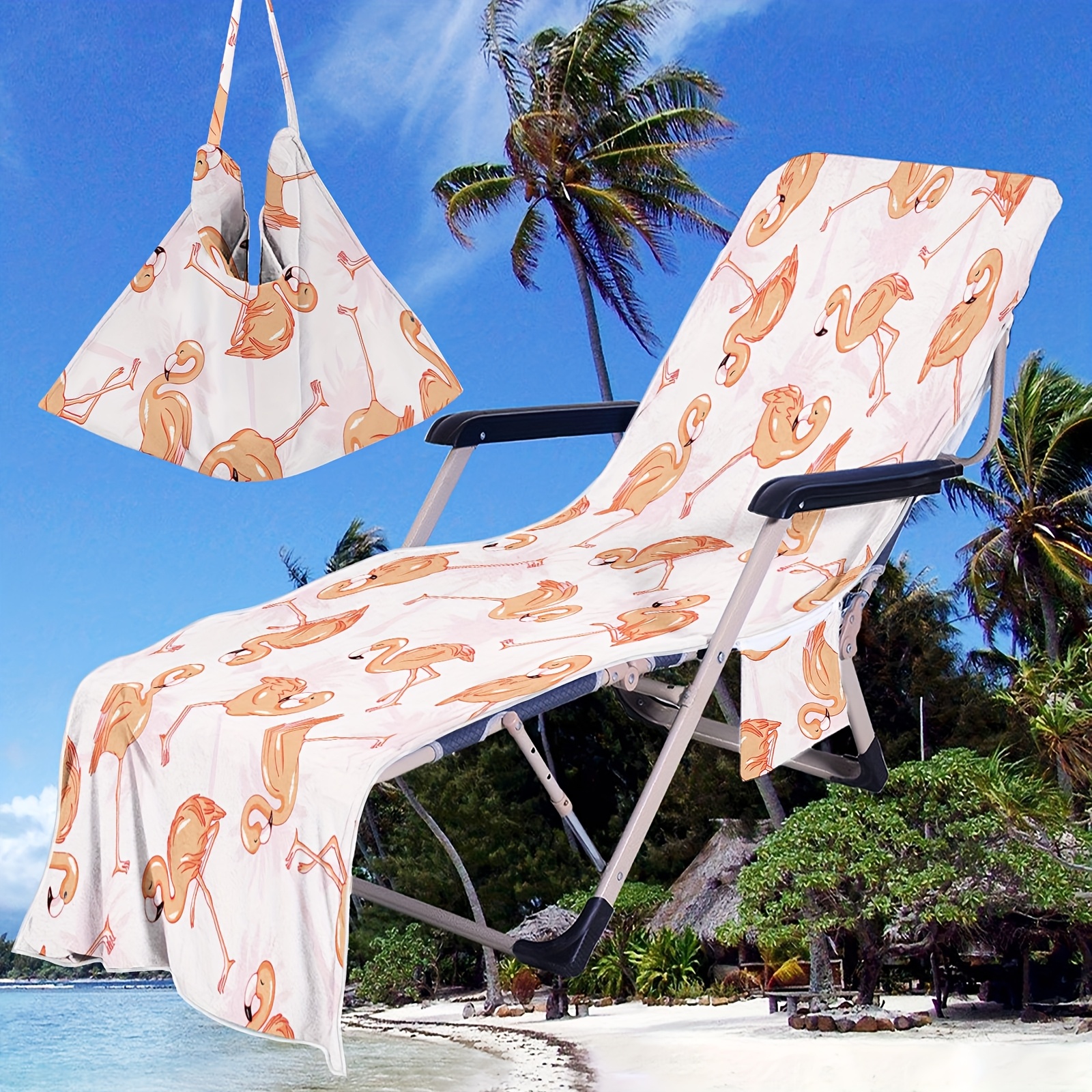flamingo tropical beach chair cover microfiber quick dry Temu