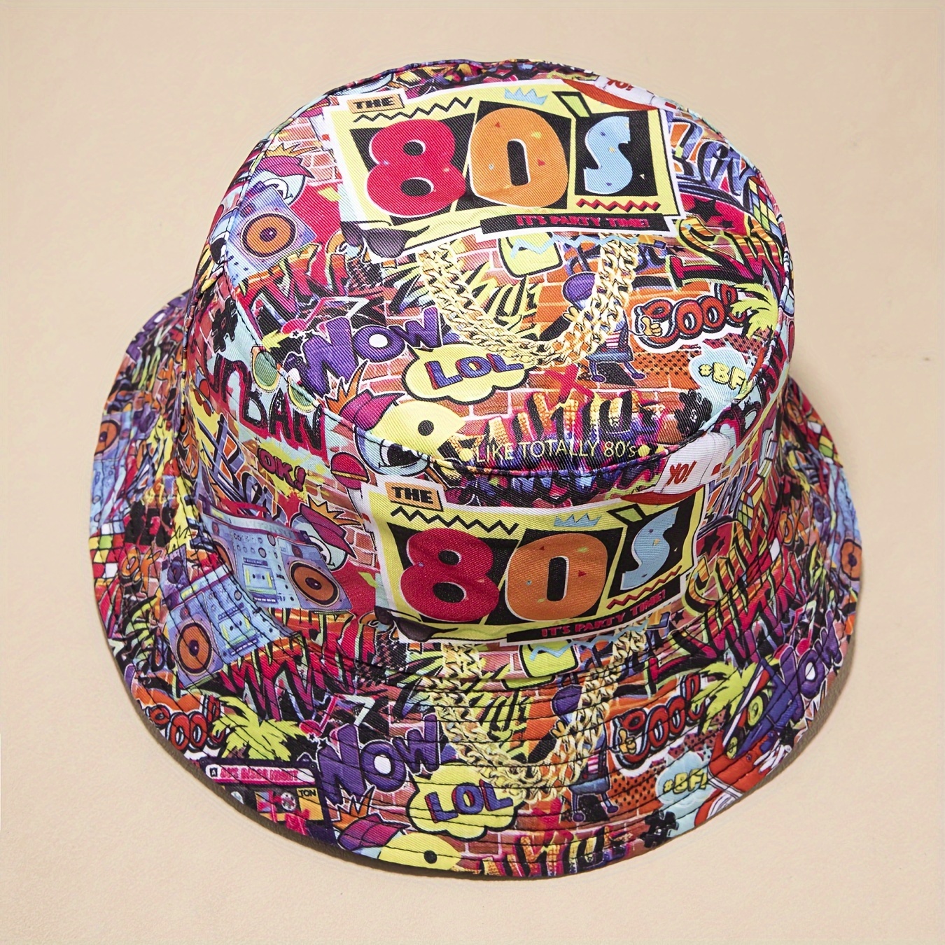 Reversible 80s 90s Bucket Hat Vintage Printed Graffiti Basin Hats Lightweight Casual Fisherman for Women & Men,Temu