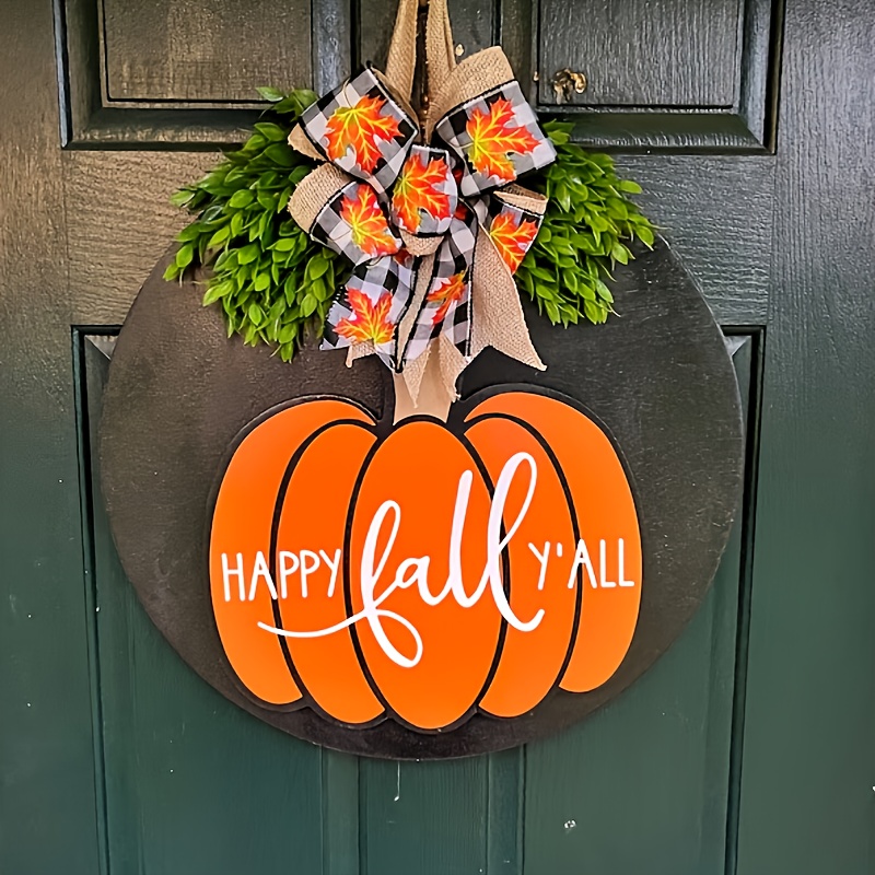 

1pc Rustic Wooden Pumpkin Sign For Fall Season, 11.8 Inch Festive "happy Fall Y'all" Door Hanger With Bow And Greenery, Farmhouse Holiday Wall Decor For Home & Outdoor Use