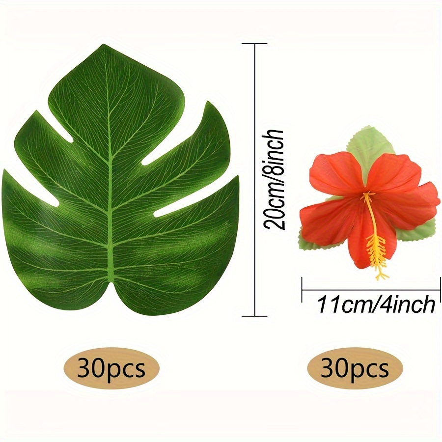 Hawaiian Palm Leaf and Hibiscus Flower Tropical Party Garland Decoration