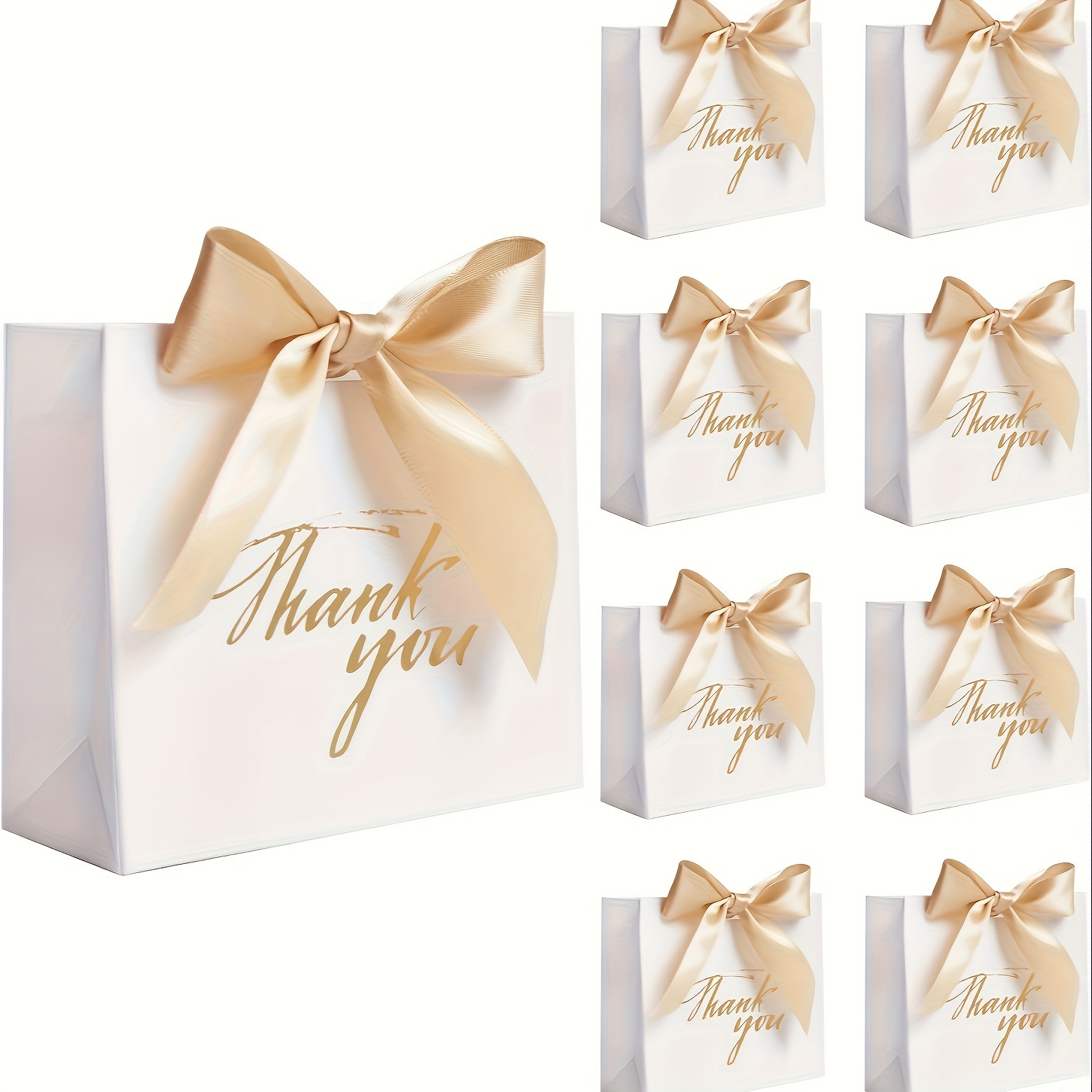 

50pcs, White Small Thank You Gift Bags, 4.5x1.8x3.9 Inch Mini Gift Bags Candy Bags Bulk With Gold Bow Ribbon For Easter Baby Shower Birthday Wedding Party Favors Bridesmaid Celebration
