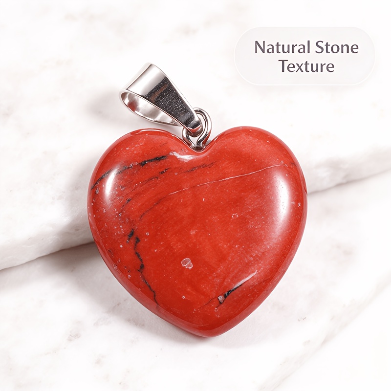 6pcs Red Stone Heart Pendant Natural Stone Charm Set