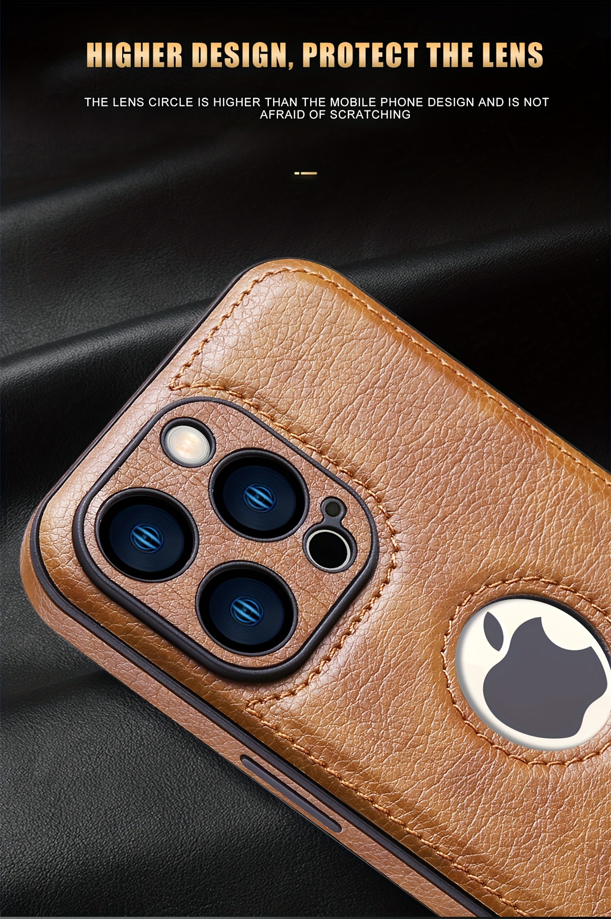 Logo View Compatible with iPhone 15/14/13/12 Pro Max Case Slim Premium Vegan Leather Classic Luxury Elegant Thin Cover, Shockproof Full Protection