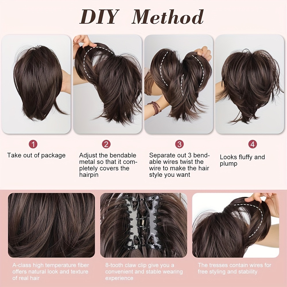 1pc elegant womens short ponytail extension with claw clip and   wires 10 straight hair messy bun   hairpiece diy styling options details 2