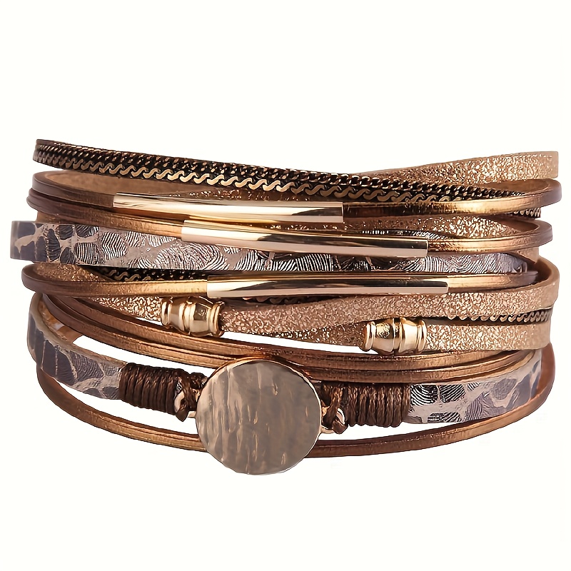 TEMU New Women' Boho Pu Braided Wrap Bracelet, Handmade Wristband, Magnetic Clasp Cuff Jewelry Gift