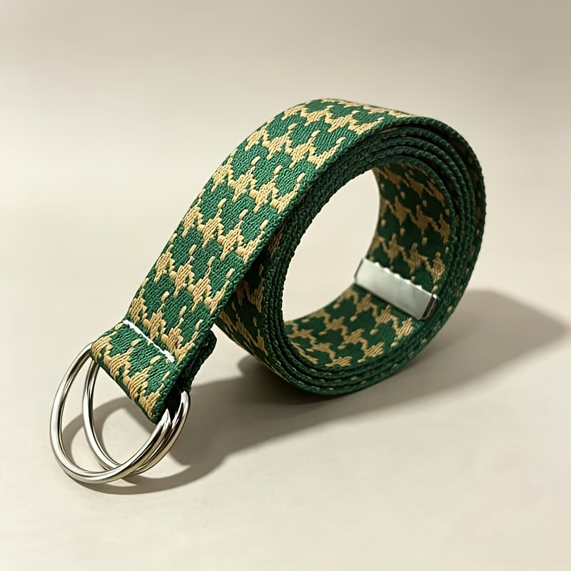 TEMU 1pc Jacquard Belt With D-shaped Metal Double Grommet Buckle