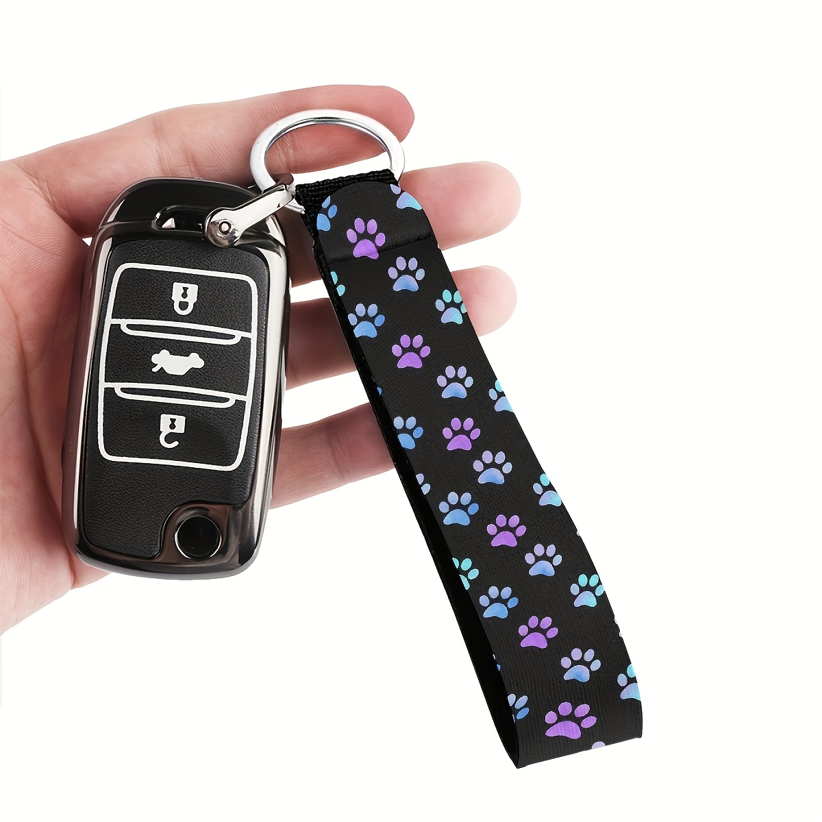 TEMU 1pc Blue Purple Paw Hand Wrist Lanyard Key Chain - Car Wristlet Strap Keychain Holder For , Key Fob Wristband With Key Ring For Car, , Backpack,