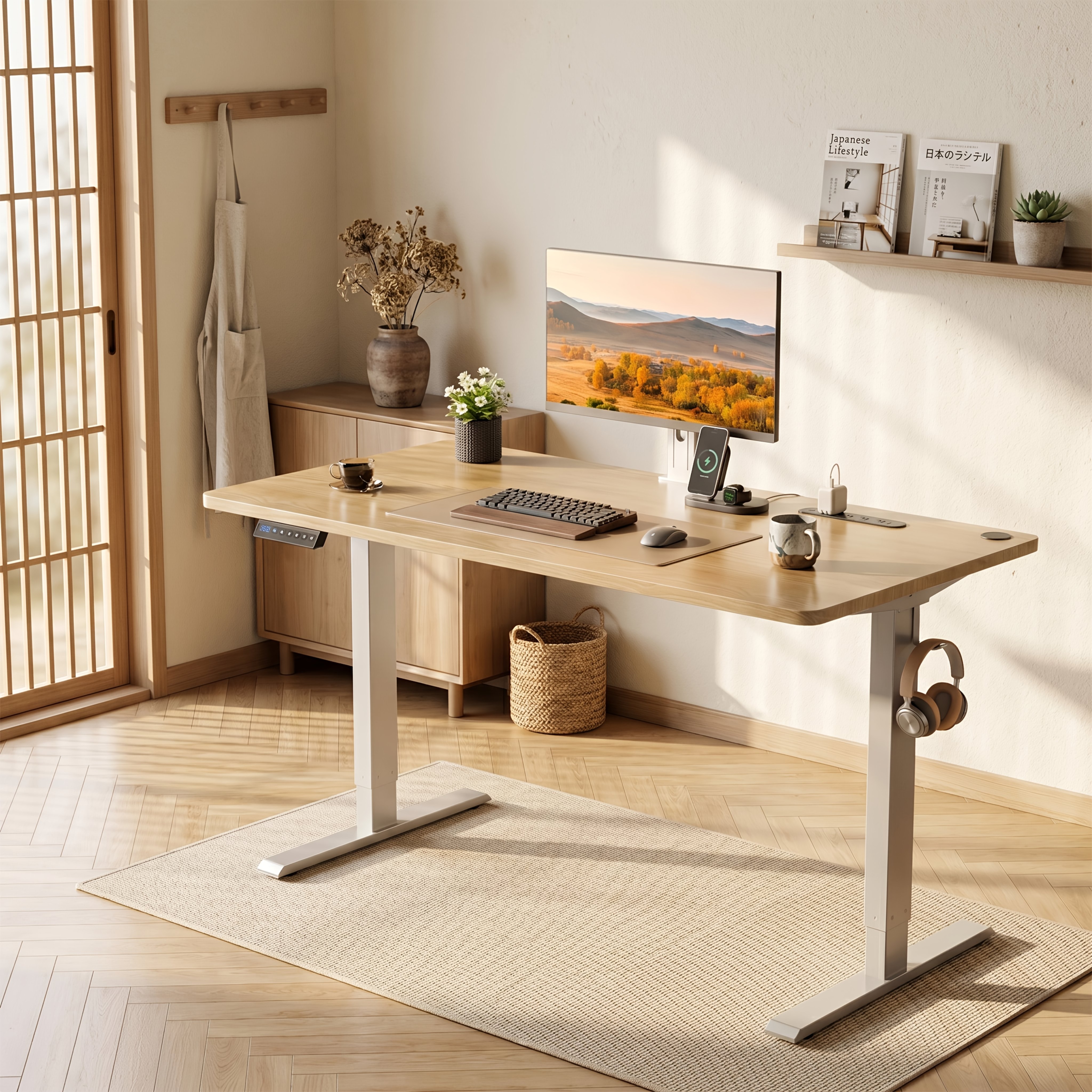 adjustable standing desk with desktop socket and usb port ergonomic electric sit stand computer desk height adjustable office study bedroom   Product details 6